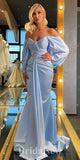 Unique Light Blue Long Sleeves New Mermaid Party Popular Long Prom Dresses PD1100