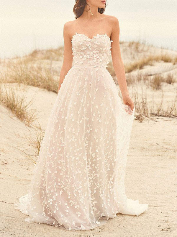 Unique New A-line Strapless Fairy Long Wedding Dresses, Bridal Gown WD165
