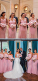 Unique Pink Spaghetti Straps Mermaid Long Formal Bridesmaid Dresses BD091