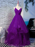 Unique Shiny Purple Sequin Long Prom Dresses, EveningDresses PD072