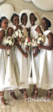Unique Short A-line White Satin Bridesmaid Dresses BD065