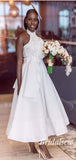 Unique Short A-line White Satin Bridesmaid Dresses BD065