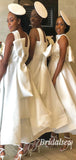 Unique Short A-line White Satin Bridesmaid Dresses BD065