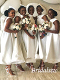 Unique Short A-line White Satin Bridesmaid Dresses BD065
