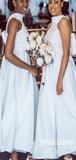Unique Short A-line White Satin Bridesmaid Dresses BD065