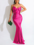Unique Spaghetti Straps Mermaid Elegant Formal Black Girls Slay Satin Evening Long Prom Dresses PD540