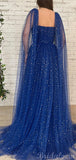 Unique Sparkly Sequin Tulle Blue Long Prom Dresses, Formal Evening Dresses PD261