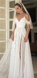 A-line Chiffon Unique Charming Beach Long Wedding Dresses, Bridal Gown WD086
