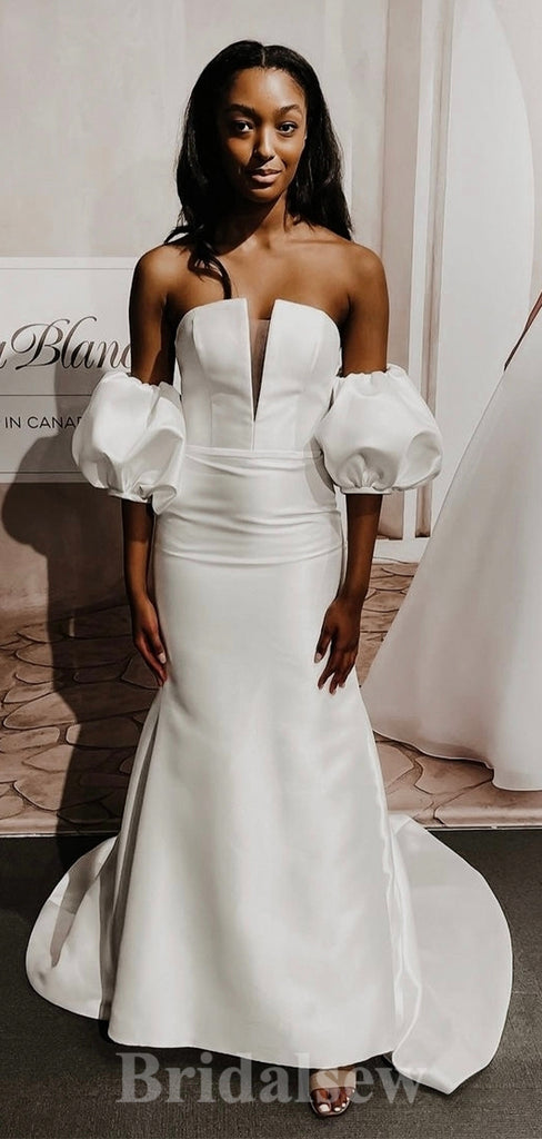 Unique Satin Best Mermaid Classic Fitted Beach Vintage Long Wedding Dresses WD392