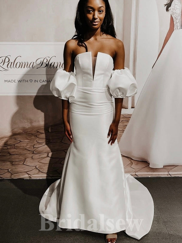 Unique Satin Best Mermaid Classic Fitted Beach Vintage Long Wedding Dresses WD392