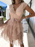 V-Neck Lace Lovely Short Prom Dresses, A-line Fairy Princess Homecoming Dresses, HD021