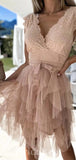V-Neck Lace Lovely Short Prom Dresses, A-line Fairy Princess Homecoming Dresses, HD021