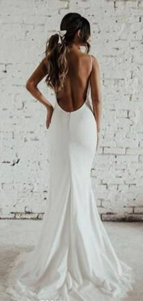 V-Neck Simple Open Back Mermaid Vintage Garden Beach Long Wedding Dresses WD208