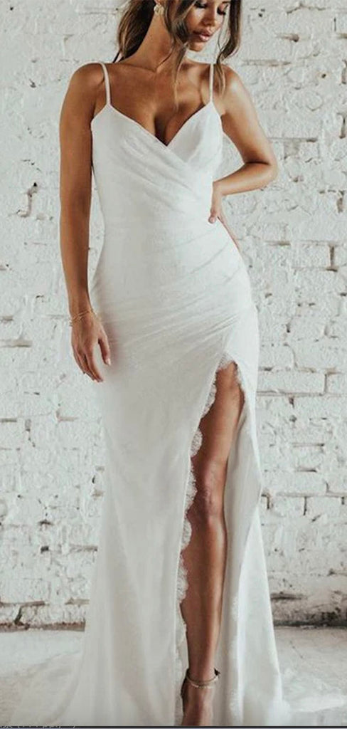 V-Neck Simple Open Back Mermaid Vintage Garden Beach Long Wedding Dresses WD208