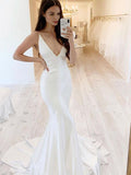 V-Neck Simple Romantic Mermaid Vintage Garden Beach Long Wedding Dresses WD207