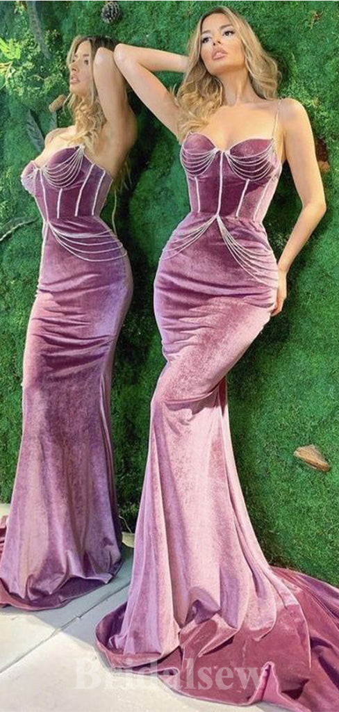 Velvet Mermaid Elegant Modest Party Glitter Long Women Evening Prom Dresses PD727