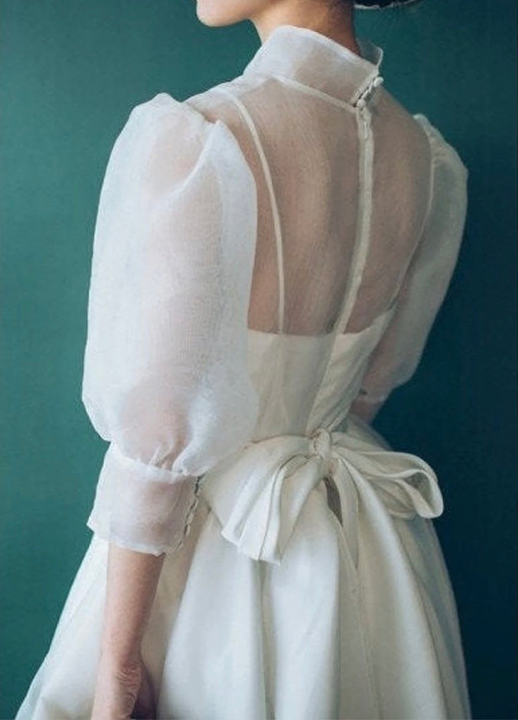 Vintage A-line Romantic Half Sleeves High Neck Simple Beach Wedding Dresses WD152