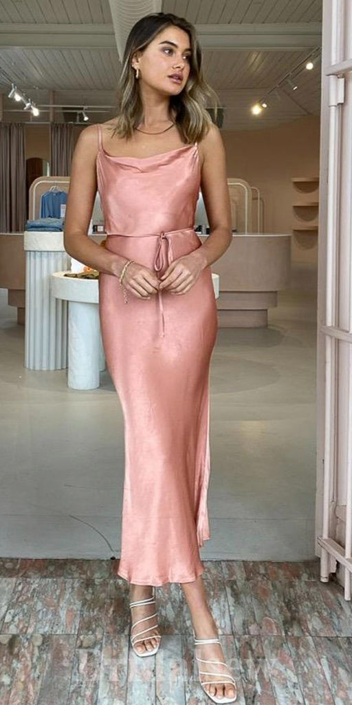 White Champagne Pink Grey Mermaid Simple Spaghetti Straps Long Prom Dresses, Bridesmaid Dresses  PD1092