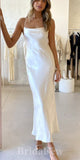 White Mermaid Simple Spaghetti Straps Long Prom Dresses, Bridesmaid Dresses PD1093
