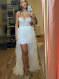 Off White Tulle Tiered Sweetheart High Low Prom Dresses, Formal Evening Dress PD268