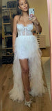Off White Tulle Tiered Sweetheart High Low Prom Dresses, Formal Evening Dress PD268