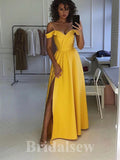 Yellow A-line Elegant Plus Size Satin Long Women Evening Prom Dresses PD835