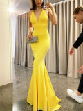 Yellow Halter Mermaid Formal Black Girls Slay Elegant Evening Modest Long Prom Dresses PD476