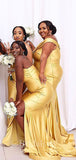 Yellow Mermaid Elegant Long Formal Bridesmaid Dresses, Wedding Guest Dress BD161