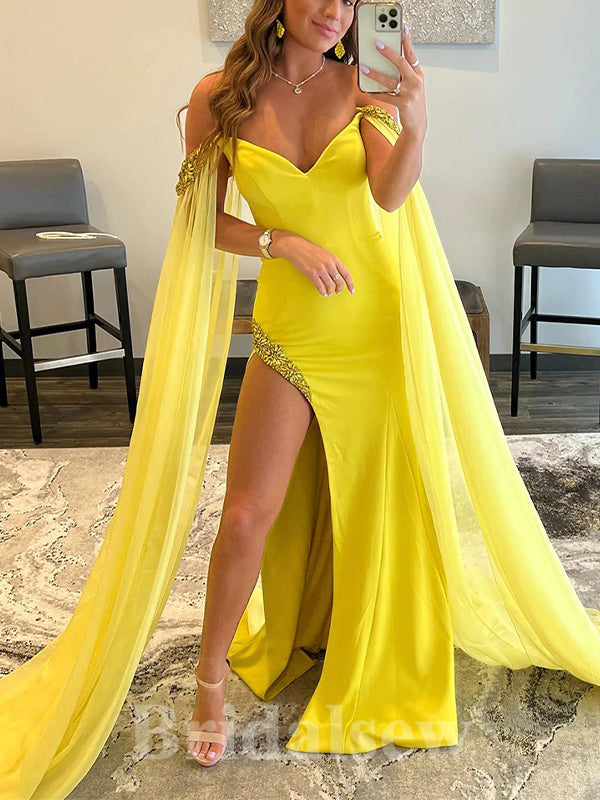 Yellow Mermaid New Unique Vintage Long Elegant Evening Prom Dresses PD1023