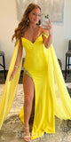 Yellow Mermaid New Unique Vintage Long Elegant Evening Prom Dresses PD1023