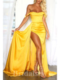 Yellow Mermaid Simple Fashion Slit Popular Long Party Evening Prom Dresses PD955