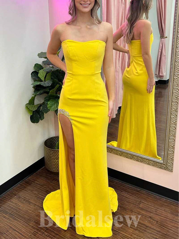 Yellow Mermaid Simple Strapless New Popular Long Party Evening Prom Dresses PD980