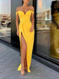 Yellow Modest Off The Shoulder Mermaid Fashion Long Prom Dresses PD117