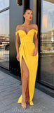 Yellow Modest Off The Shoulder Mermaid Fashion Long Prom Dresses PD117