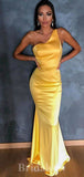 Yellow One Shoulder Stylish Mermaid Satin Elegant Long Women Evening Prom Dresses PD798