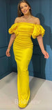 Yellow Satin Mermaid Slit Elegant Modest Women Long Evening Prom Dresses PD606