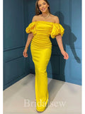 Yellow Satin Mermaid Slit Elegant Modest Women Long Evening Prom Dresses PD606