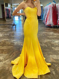 Yellow Simple Mermaid Black Girls Slay Elegant Evening Formal Long Prom Dresses PD462