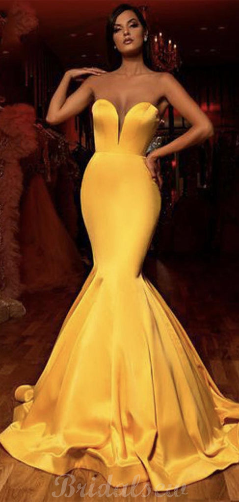 Yellow Simple Mermaid Elegant Formal Long Prom Dresses, Evening Dress PD426