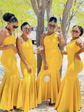 Yellow Simple Mermaid Long Formal Bridesmaid Dresses, Wedding Party Guest Dress BD105
