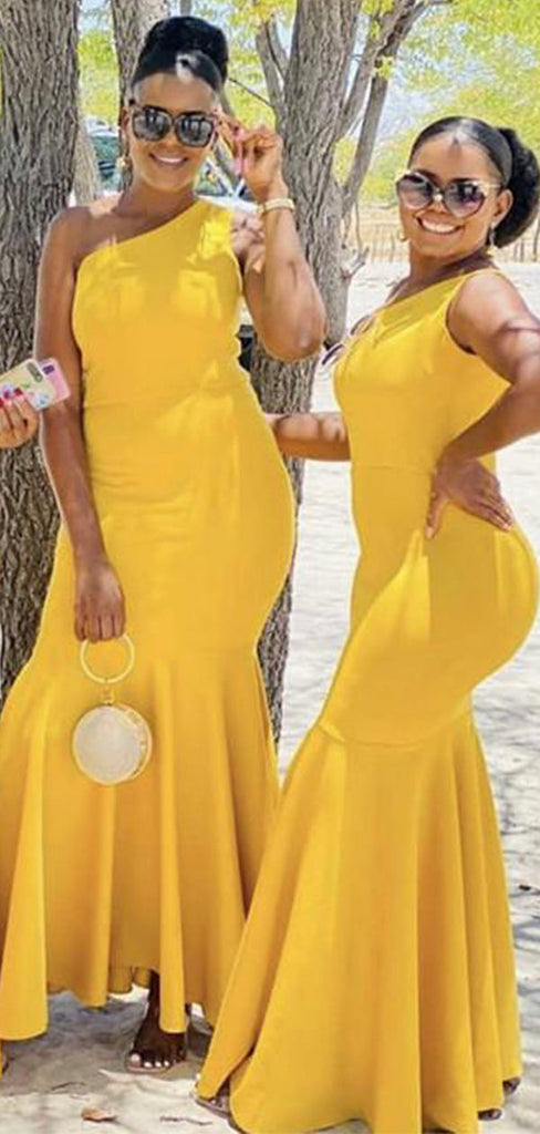 Yellow Simple Mermaid Long Formal Bridesmaid Dresses, Wedding Party Guest Dress BD105
