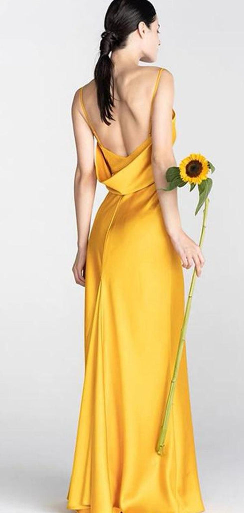 Yellow Simple Spaghetti Straps New Plus Size Elegant Long Formal Bridesmaid Dresses BD210