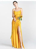 Yellow Simple Spaghetti Straps New Plus Size Elegant Long Formal Bridesmaid Dresses BD210