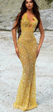 Yellow Sparkly Sequin Mermaid Best Shiny Modest Party Women Long Evening Prom Dresses PD650