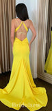 Yellow Unique Mermaid Open Back Formal Modest Long Evening Prom Dresses PD1034