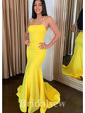 Yellow Unique Mermaid Open Back Formal Modest Long Evening Prom Dresses PD1034