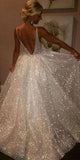 A line V-Neck Sequin Unique Beach Wedding Dresses WD004