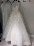 A line V-Neck Sequin Unique Beach Wedding Dresses WD004
