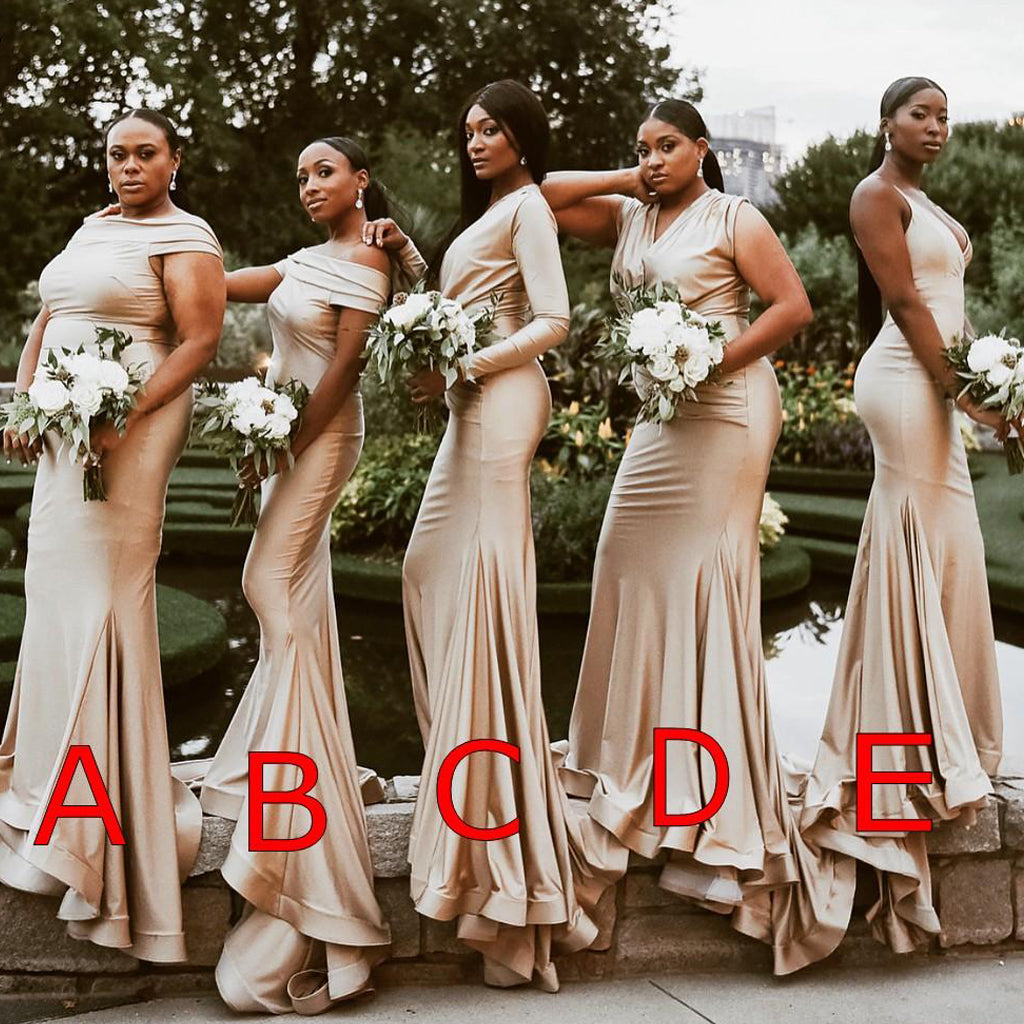 Champagne Mismatched Mermaid Popular Formal Bridesmaid Dresses BD020 bridalsew Champagne Mismatched Mermaid Popular Formal Bridesmaid Dresses BD020 bridalsew