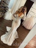 New Unique Mermaid long Sleeves Princess Garden Beach Vintage Long Wedding Dresses, Bridal Gown WD444